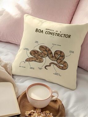 Boa Constrictor Illustrated Throw Pillow - Cream